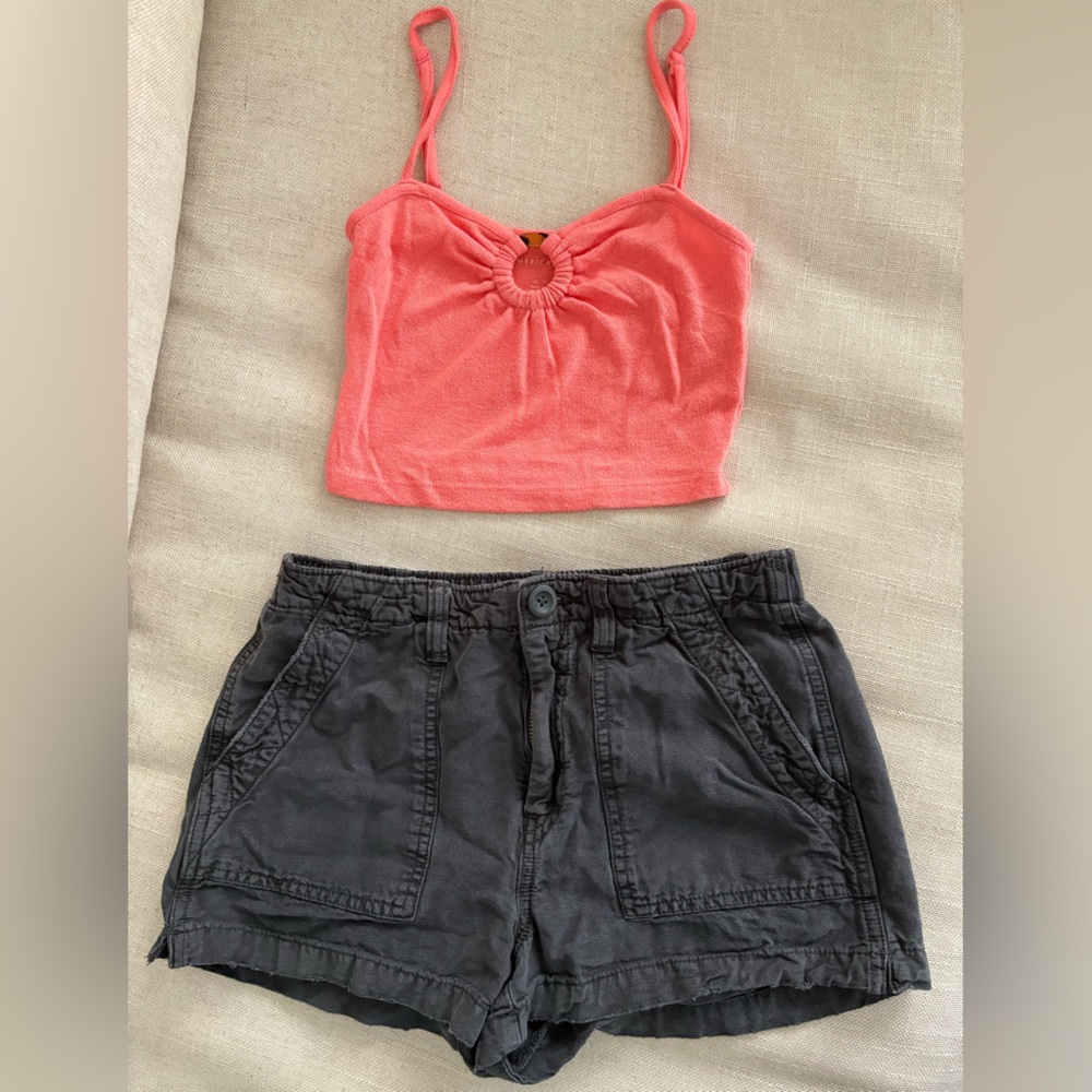 Aerie Coral Top and Black Shorts